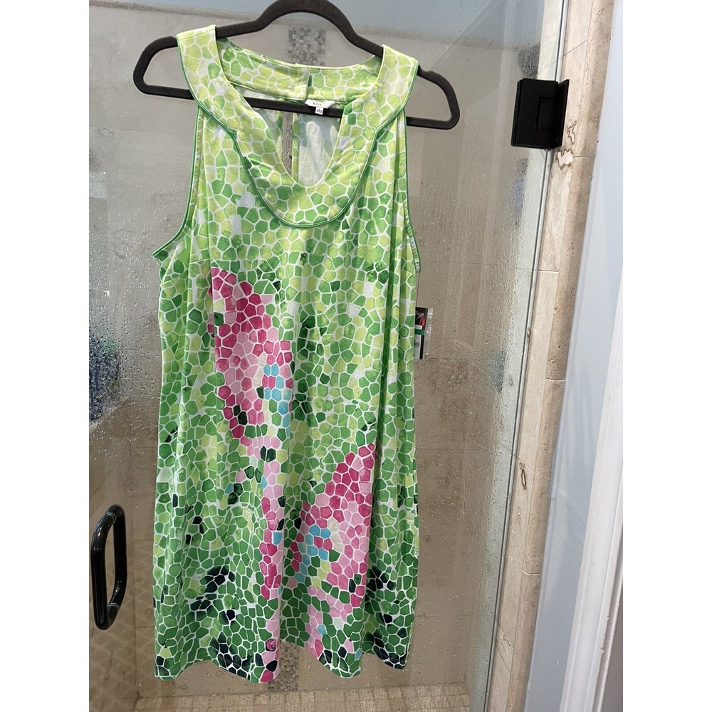 Crown And Ivy Shift Dress Nautical Pink Green Parrot White Sleeveless Large